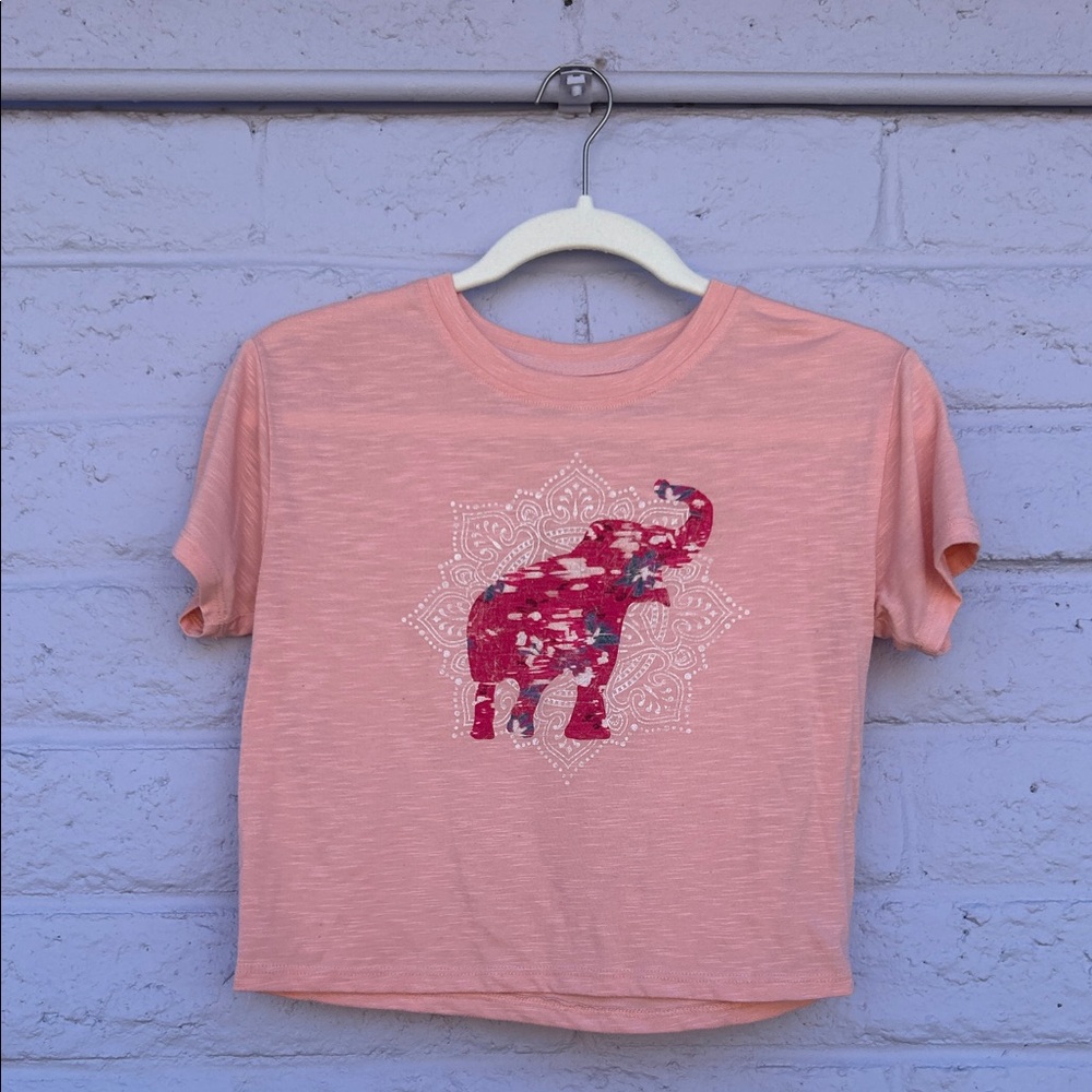 Gaiam Girls Coral Cropped Tee with Elephant Graphic
